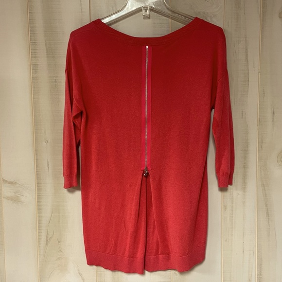 W By Worth Peach Pink 3/4 Sleeve Cashmere Blend Hi Low Zipper Back Sweater Sz P - Picture 2 of 6